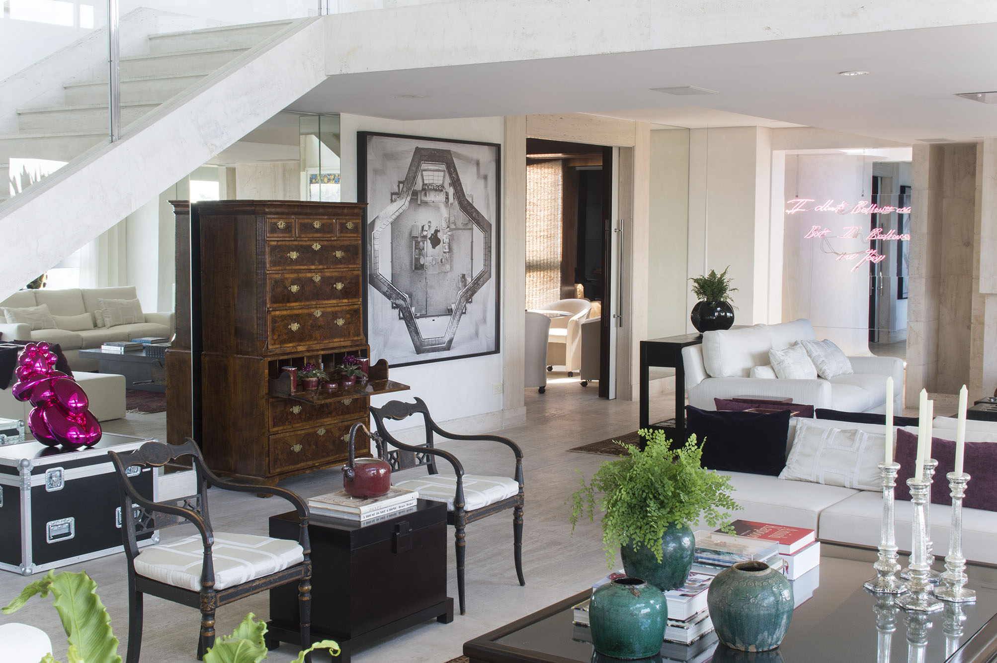 Interior with grand piano and contemporary artworks